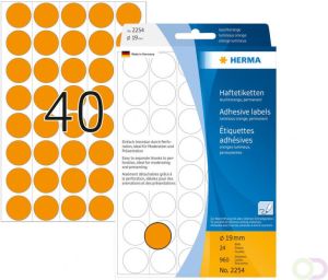 Herma Multipurpose-etiketten Ã 19 mm rond fluor oranje geperforeerd permanent hech